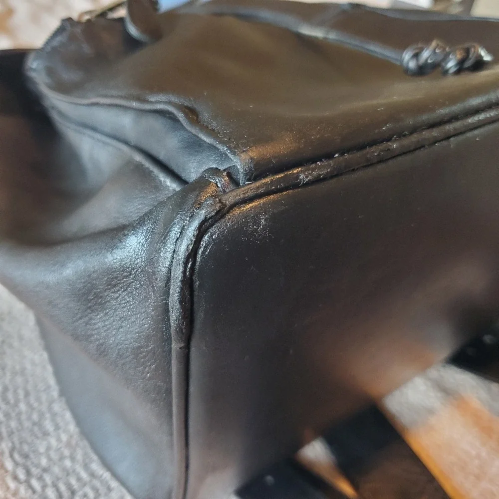 Vtg Coach 4220 Black Leather Drawstring Backpack Made in USA 90s Brass *Repairs*